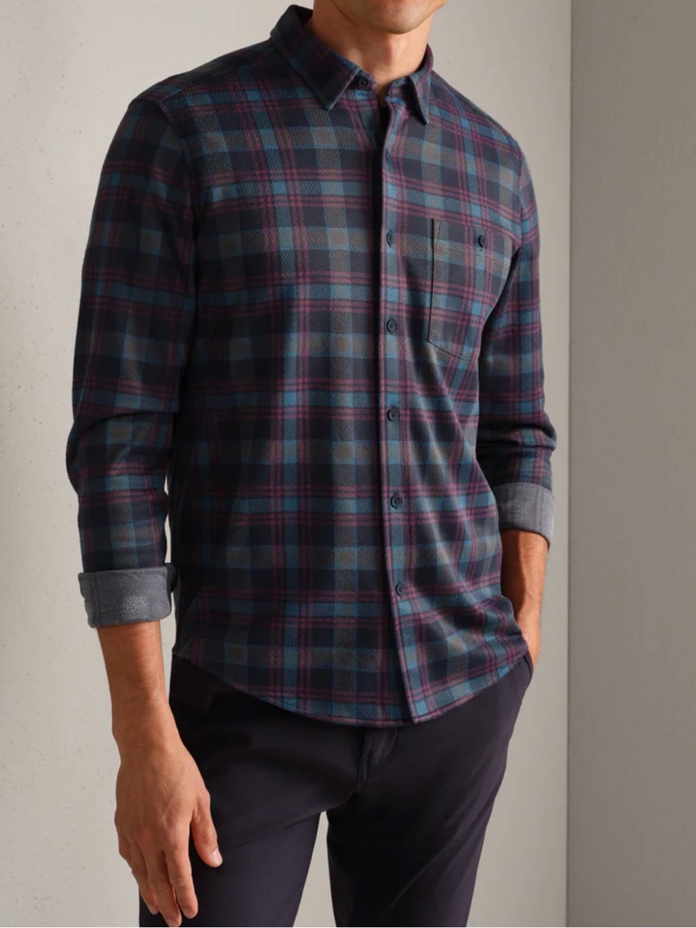 Rhone Hardy Flannel in True Navy Plaid - Size L